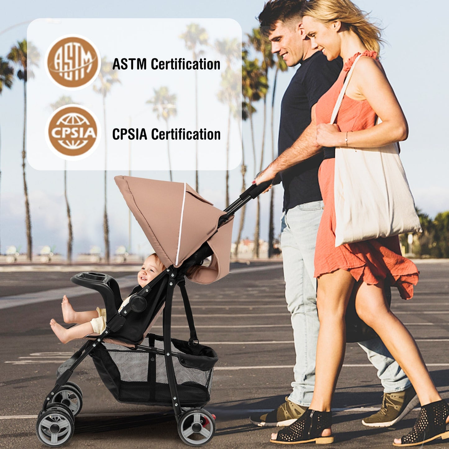 Carrito de Viaje Premium para Niños Pequeños con Capota - Café