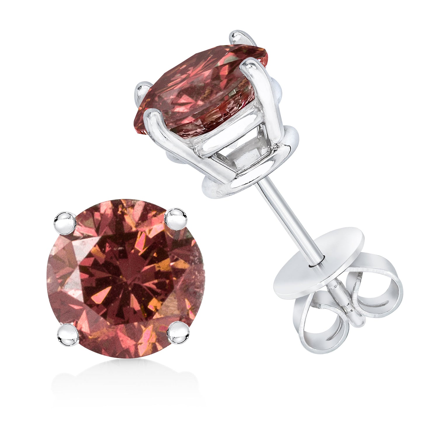 Pendientes de Stud de Diamante Rosa Creado en Laboratorio de Oro Blanco de 10K