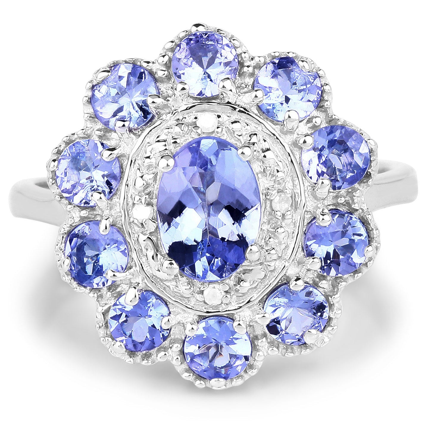 1.77 Carat Genuine Tanzanite and White Topaz Sterling Silver Ring
