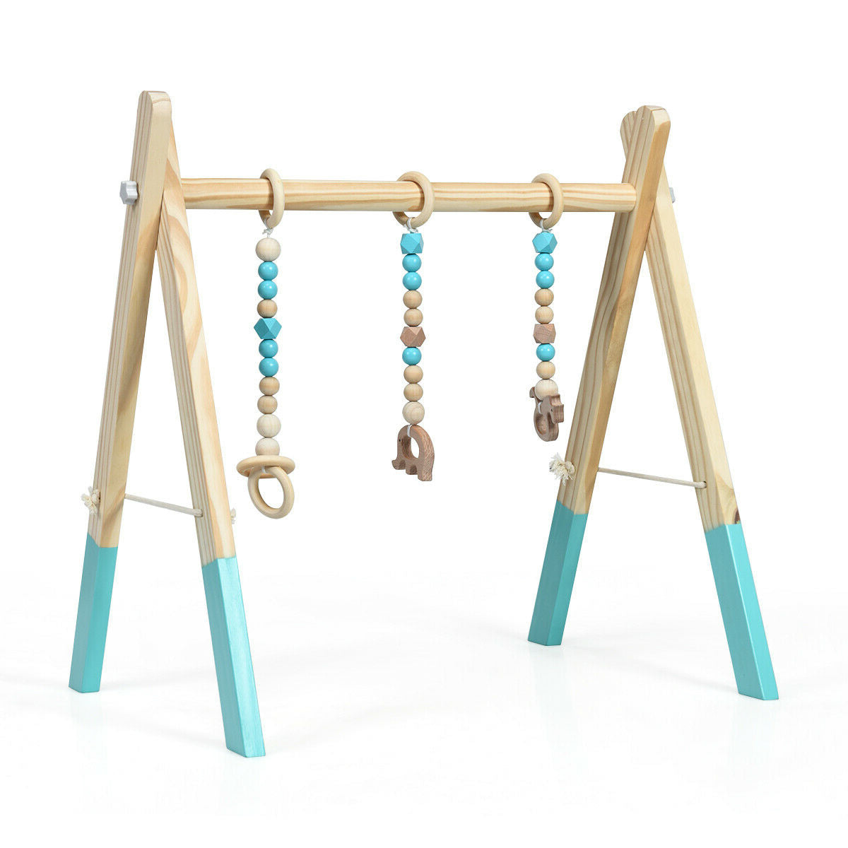 Gimnasio de Actividades para Bebés de Madera Portátil con Juguetes para la Dentición - Azul
