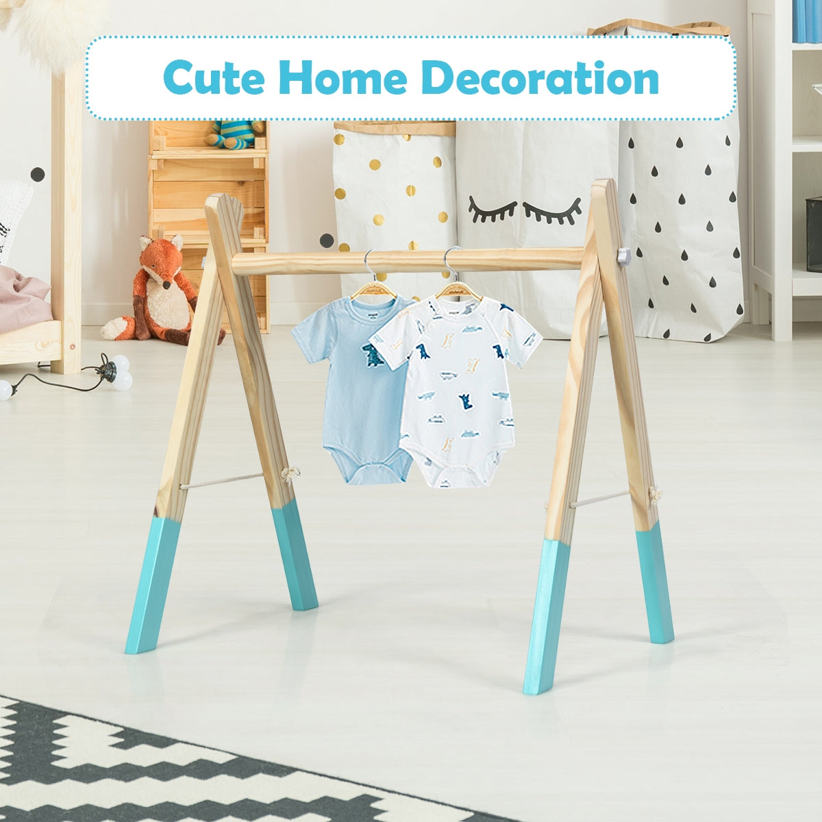 Gimnasio de Actividades para Bebés de Madera Portátil con Juguetes para la Dentición - Azul