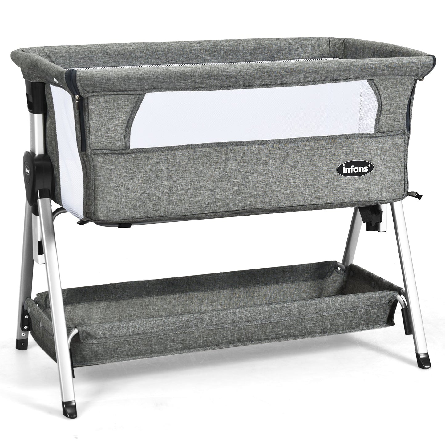 Adjustable Baby Bedside Crib with Large Storage - Dark Gray