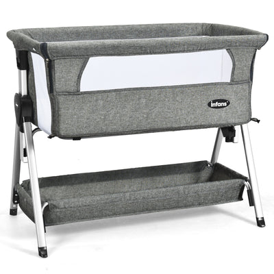 Adjustable Baby Bedside Crib with Large Storage - Dark Gray