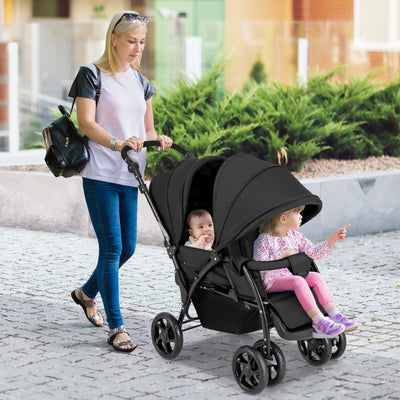 Foldable Lightweight Double Baby Stroller - Black