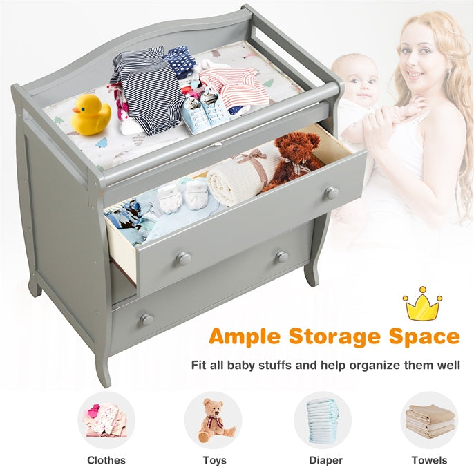 Premium Baby Changing Table with 3 Drawers - Gray