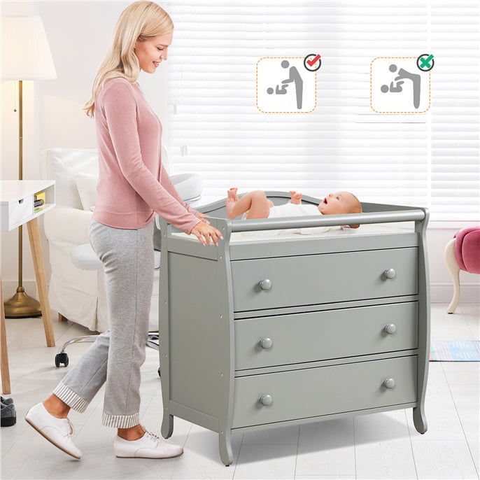 Premium Baby Changing Table with 3 Drawers - Gray