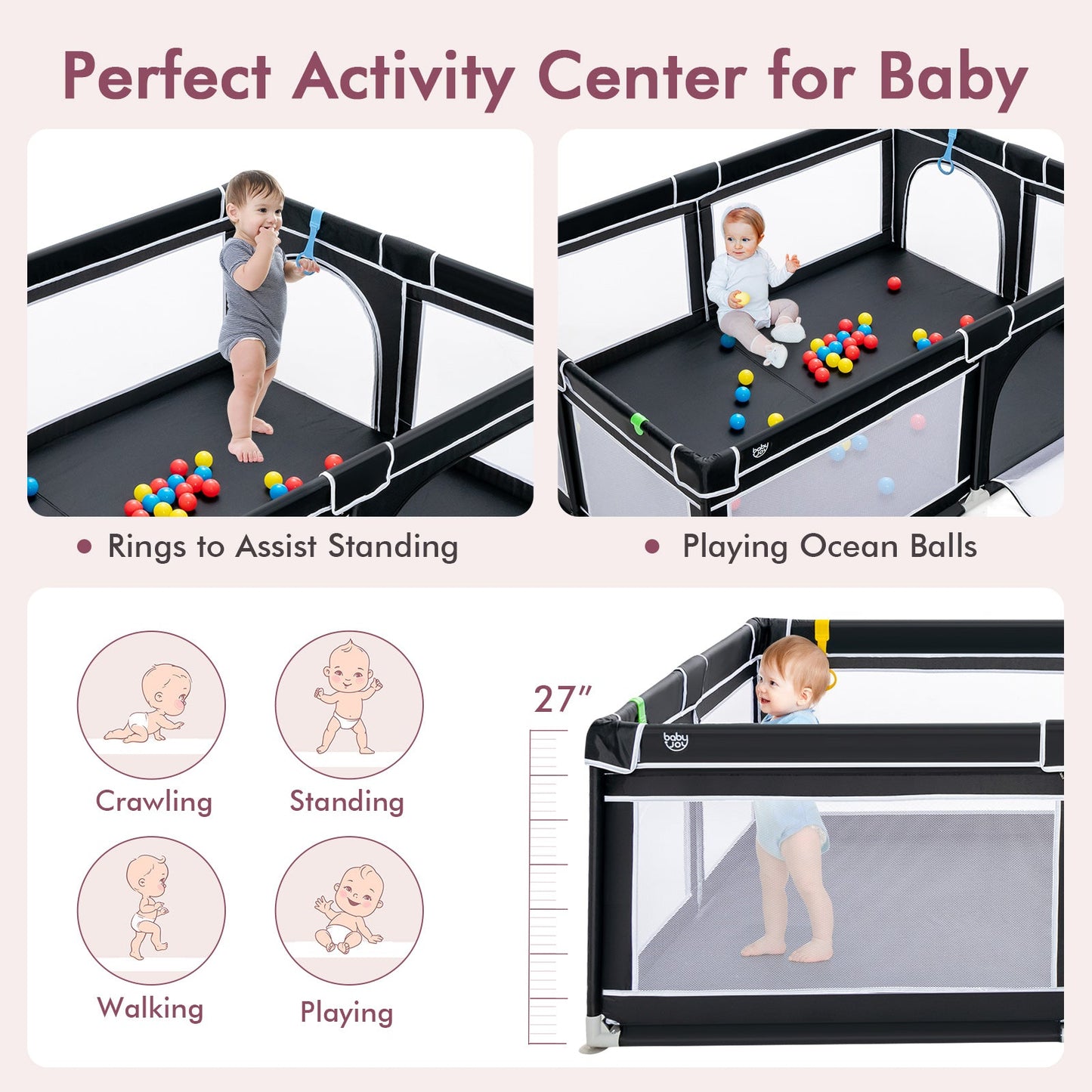 Portable Baby Playpen with Ocean Balls - 81 x 59 Inch