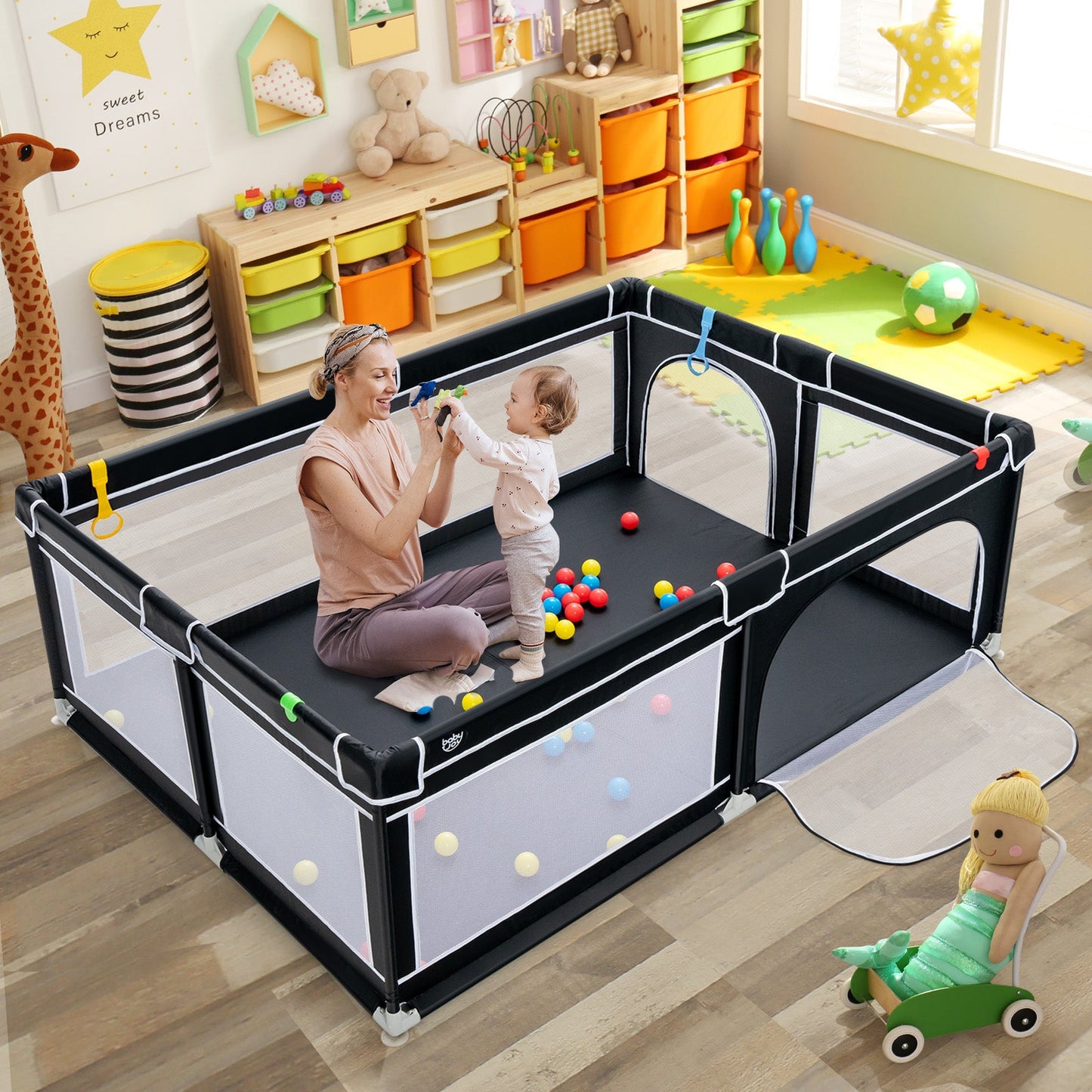 Portable Baby Playpen with Ocean Balls - 81 x 59 Inch