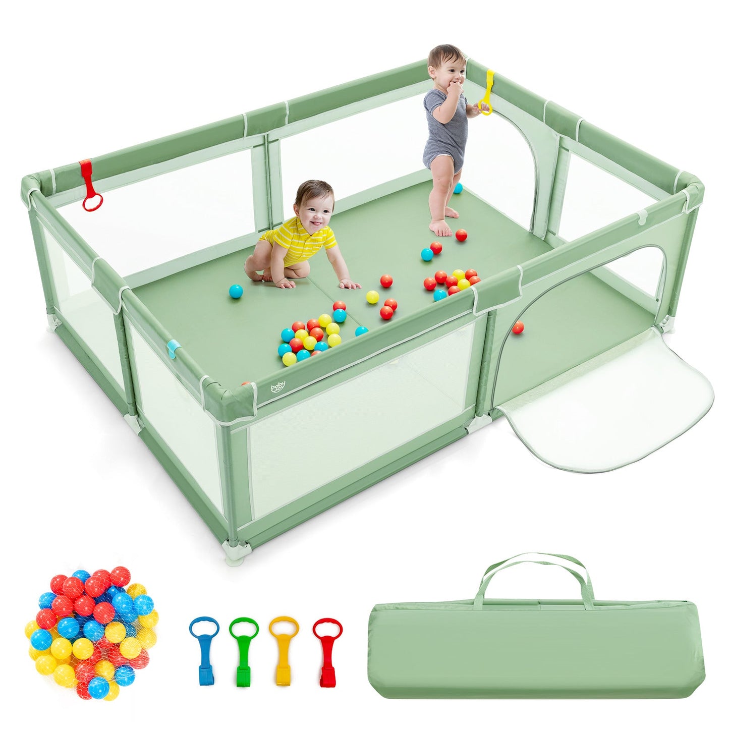 Extra-Large Safety Baby Fence with Ocean Balls - Green