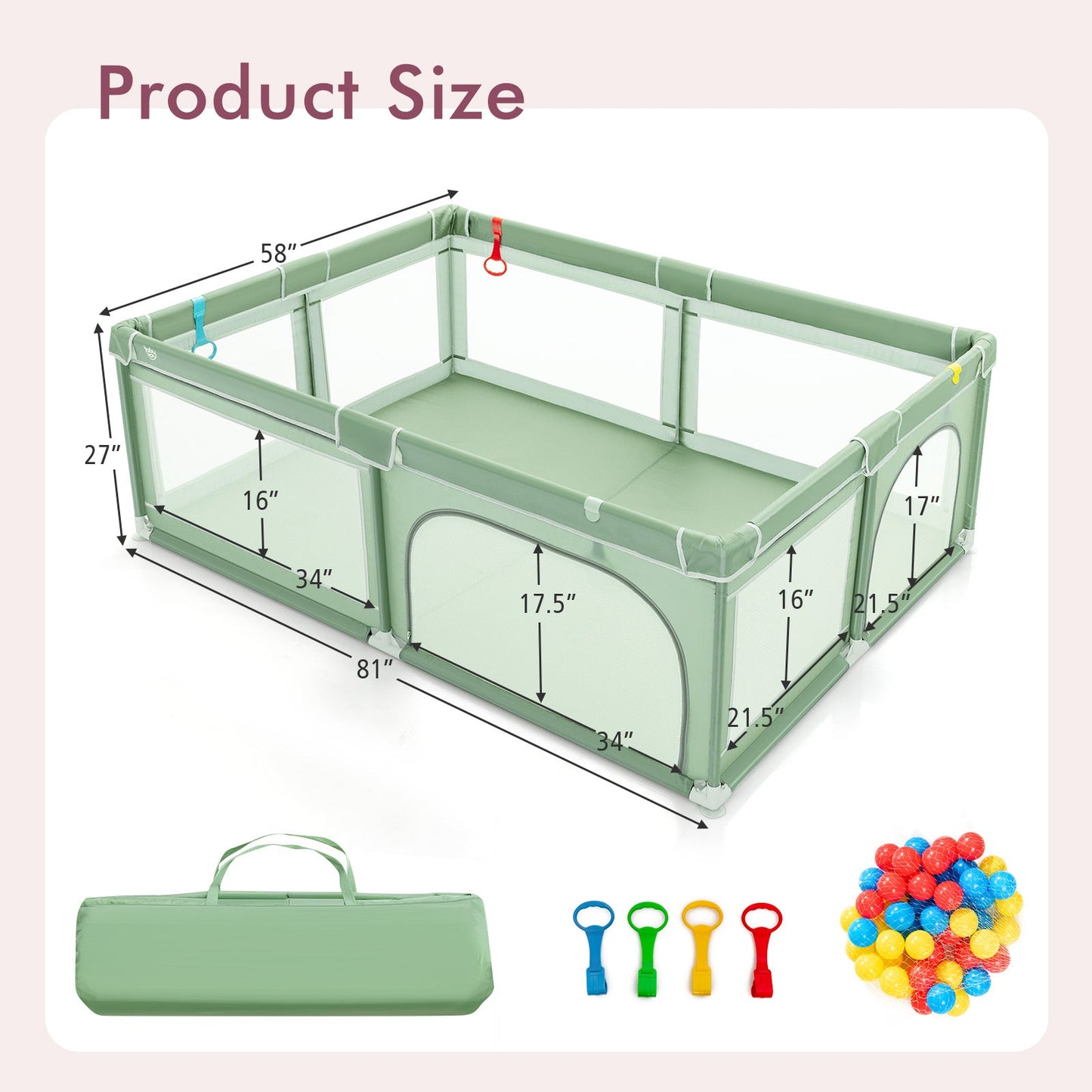 Extra-Large Safety Baby Fence with Ocean Balls - Green