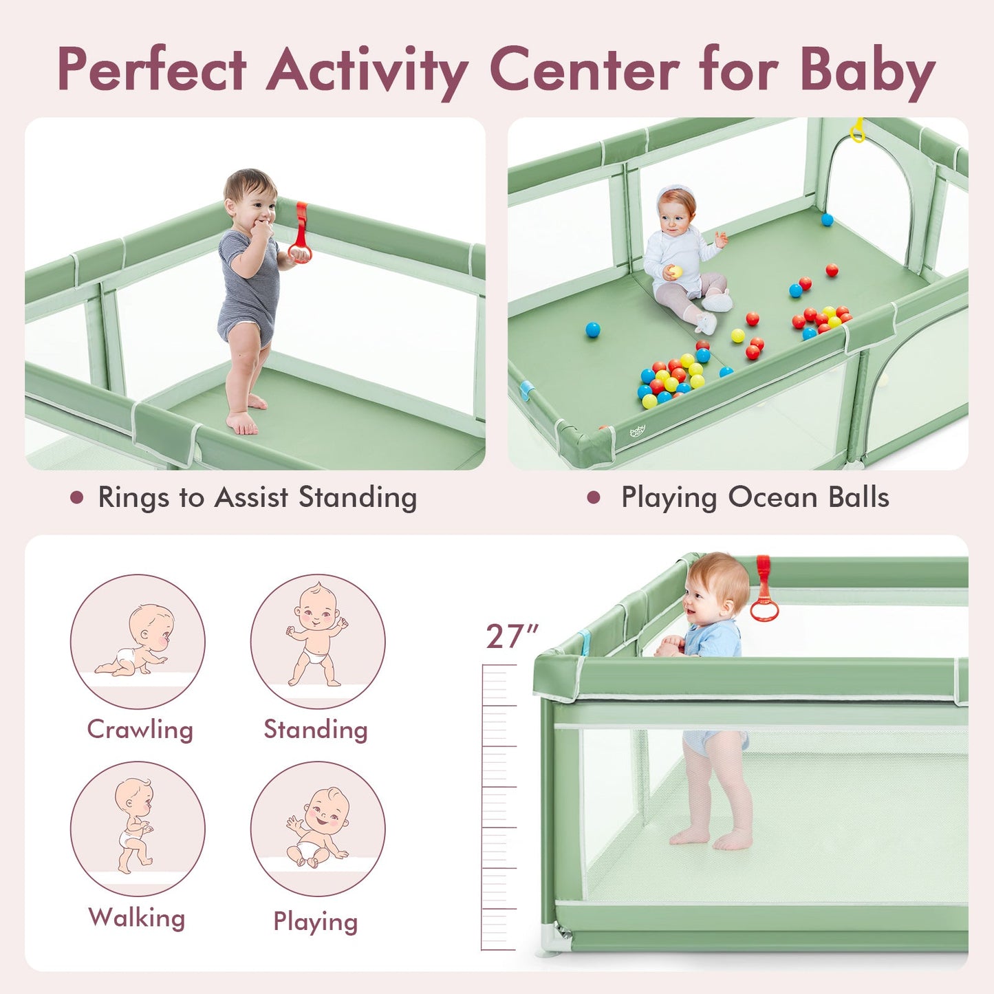 Extra-Large Safety Baby Fence with Ocean Balls - Green