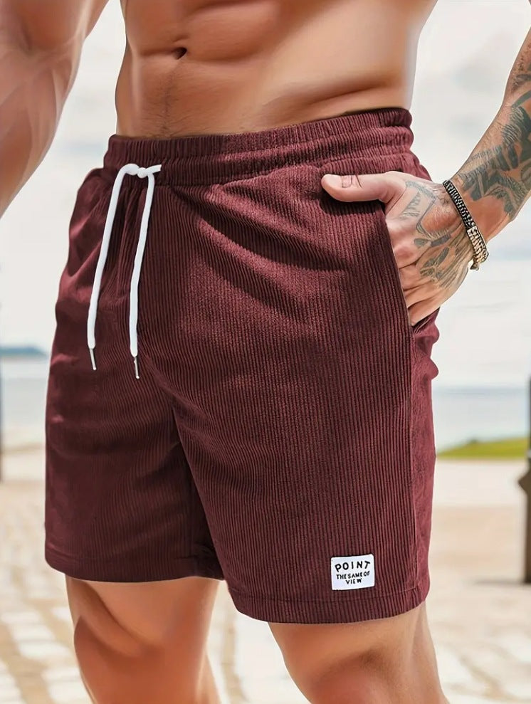 Lace-up Drawstring Corduroy Jogger Shorts for Men