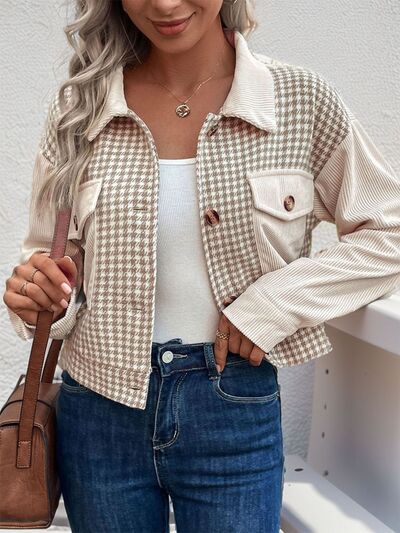 Chaqueta de Manga Larga con Botones de Houndstooth para Mujer