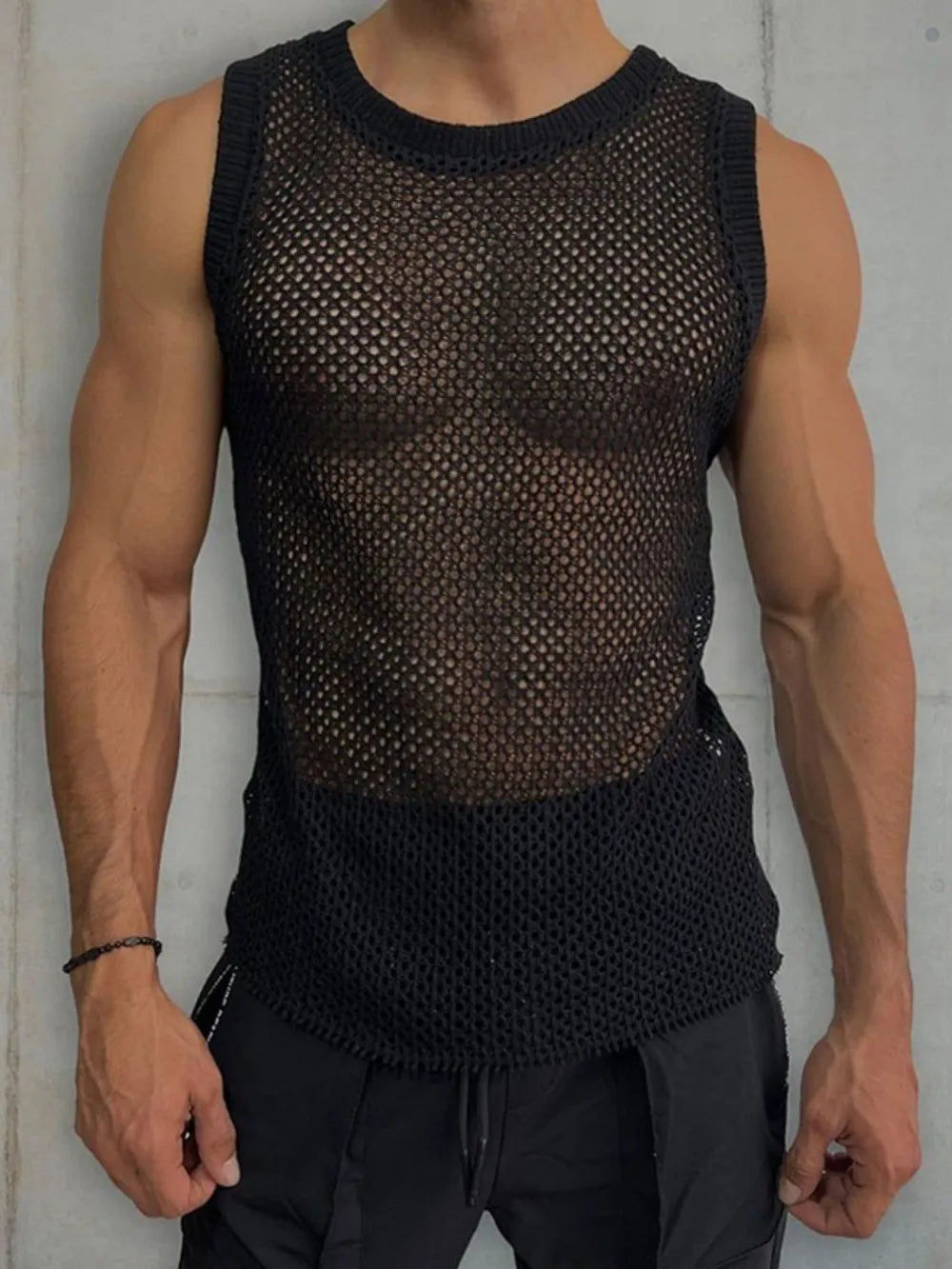 Débardeur en tricot sans manches à col rond pour homme
