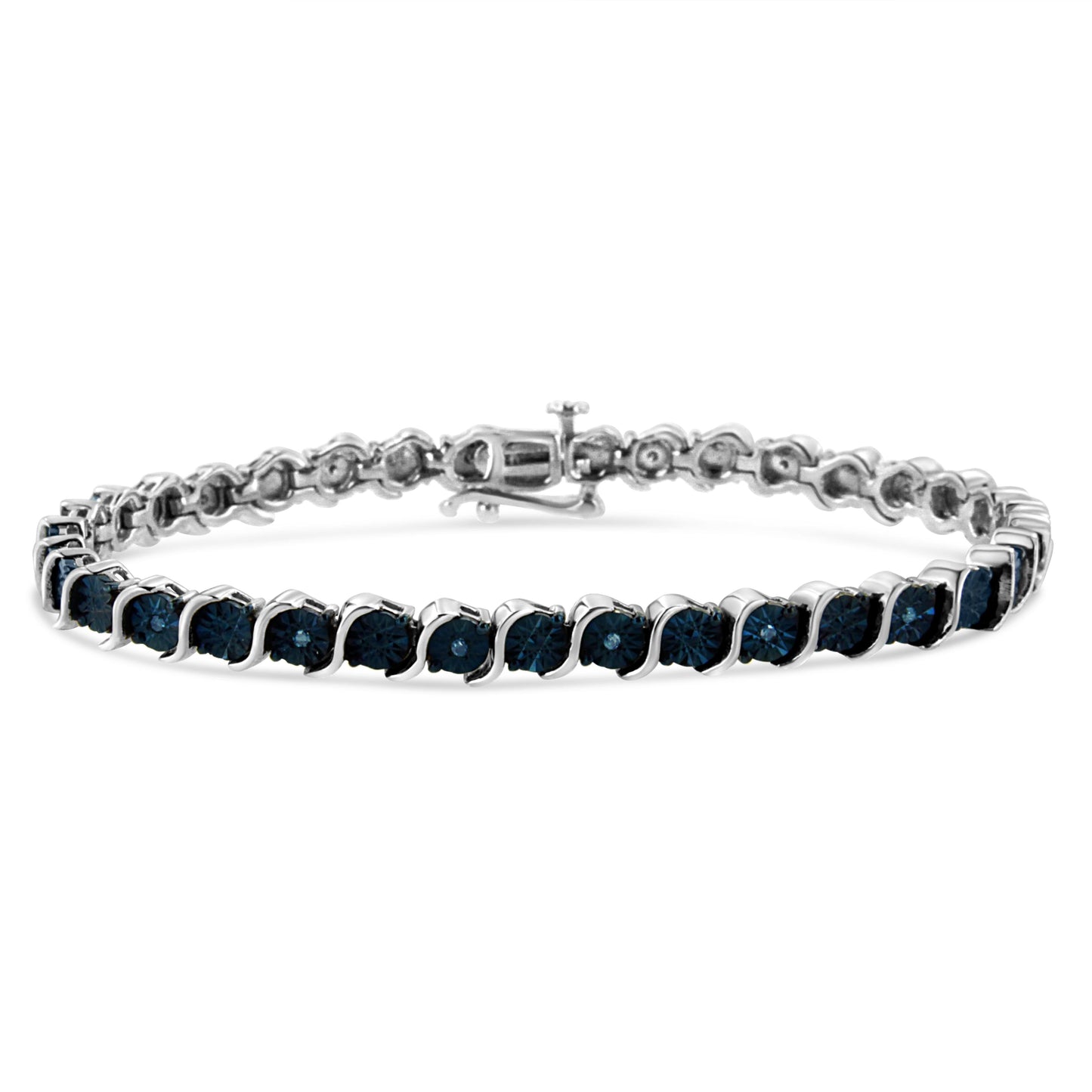 Pulsera de Tenis S-Link de Diamante Azul de Plata Esterlina .925 - 7.25"