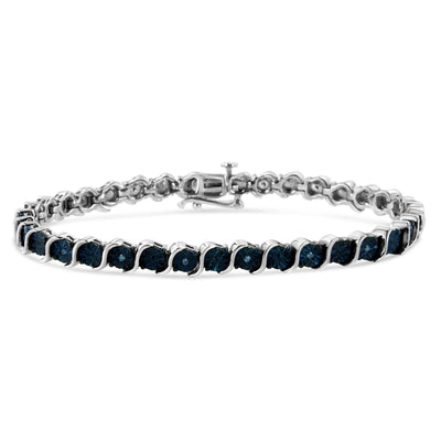 Bracelet de tennis S-Link en argent sterling 0,925 avec diamants bleus - 7,25"