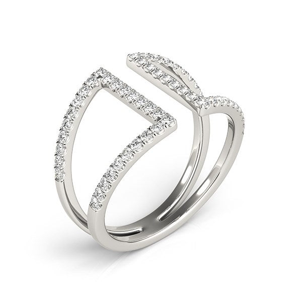 Bague en diamant à double bande en or blanc 14 carats au style ouvert