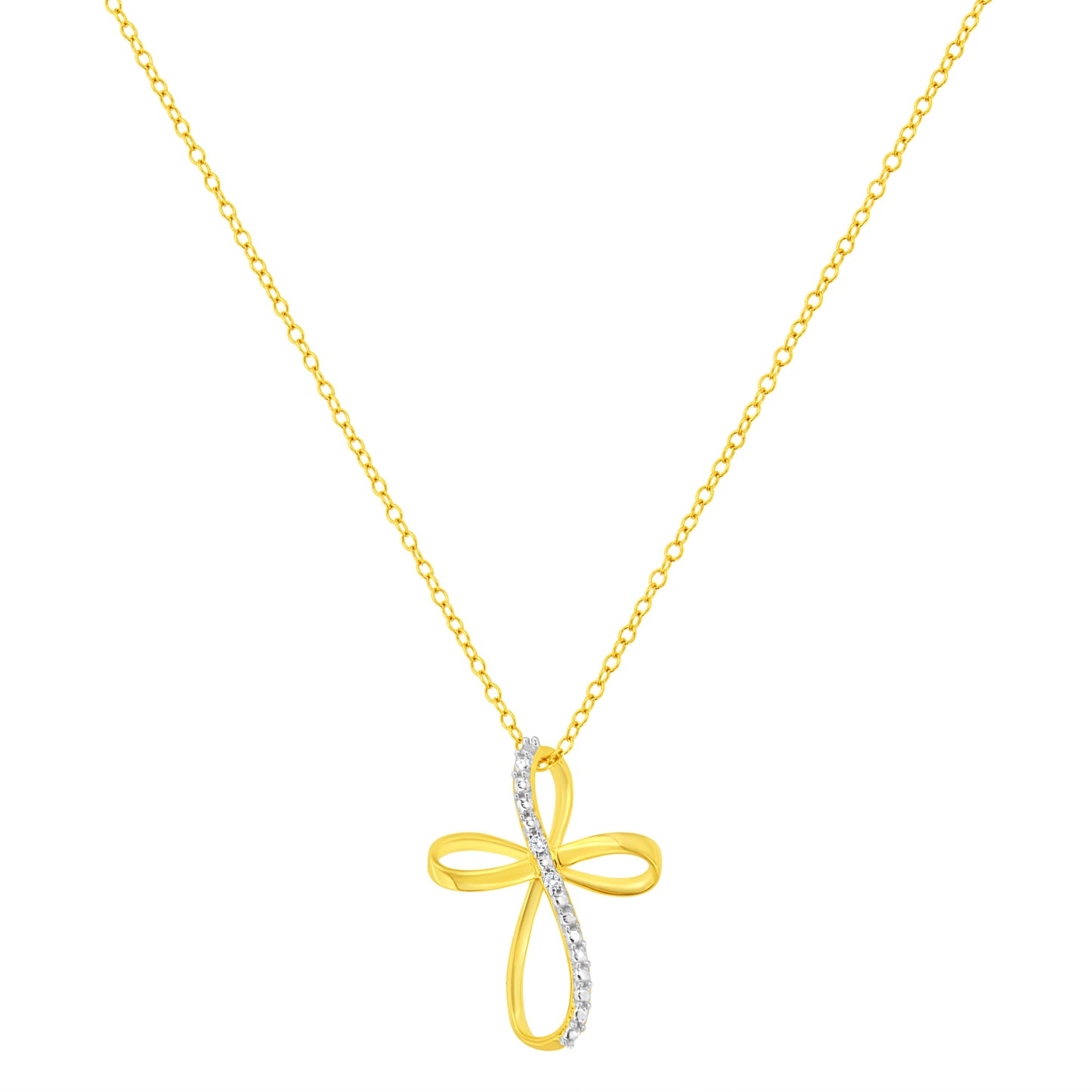Collar de Cruz con Acento de Diamante en Plata Esterlina Baño de Oro de 10K
