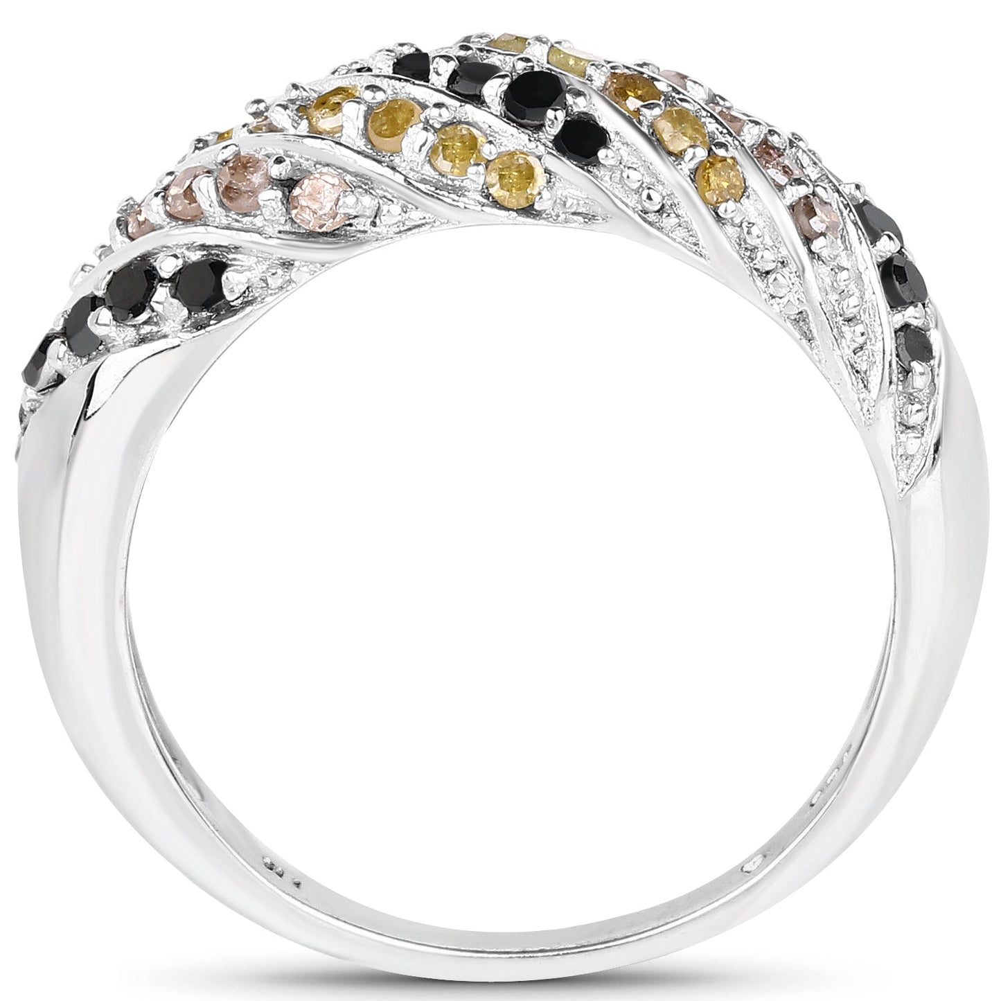 0.63 Carat Genuine Champagne, Yellow & Black Diamond Sterling Silver Ring