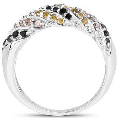 Bague en argent sterling avec diamants champagne, jaunes et noirs de 0,63 carat