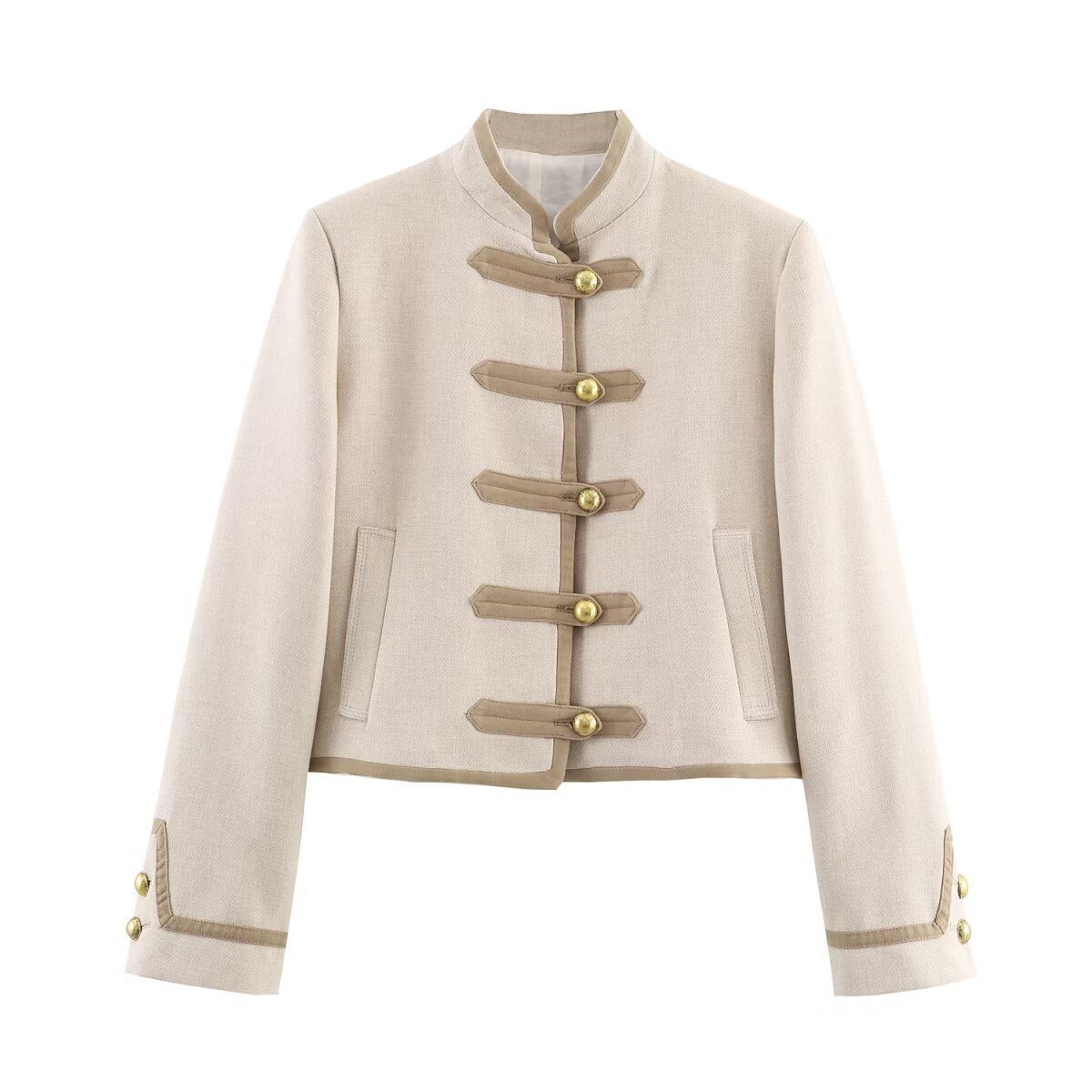 Chaqueta Abrigo con Botones y Nudos de Cuerda en Hombros Acolchados