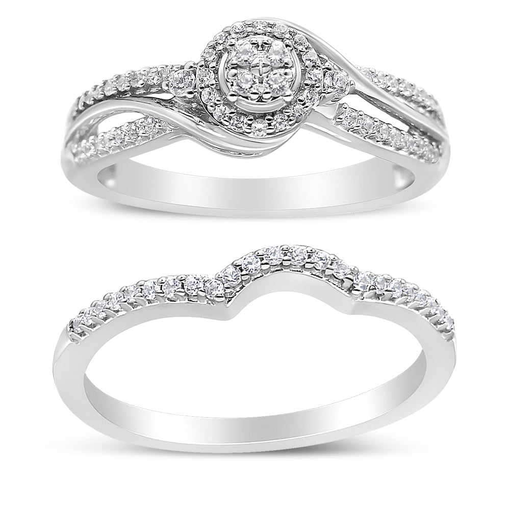 Bague de fiançailles en argent sterling .925 avec cadre en diamant composite de 1/3 Cttw taille 7