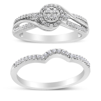 Bague de fiançailles en argent sterling .925 avec cadre en diamant composite de 1/3 Cttw taille 7