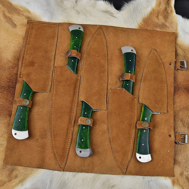 Artisan Crafted Damascus Steel Knife Set - 5 Essential Pieces - Korvel