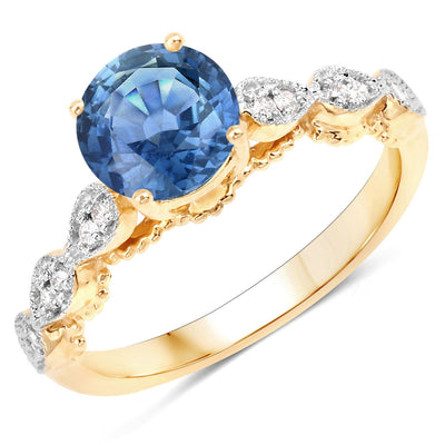 1.27 Carat Blue Sapphire and Diamond 14K Yellow Gold Engagement Ring
