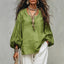 Retro Solid-Color Loose-Fit Casual Half-Collar Long Sleeve Shirt