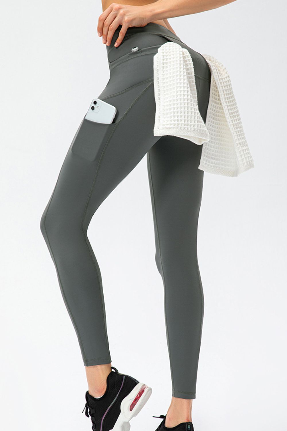 Pantalons de sport longs taille haute slim fit grande taille avec poches