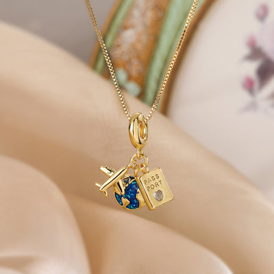 Collar de Colgante de Cámara de Zirconio Baño de Oro Cobre Elegante