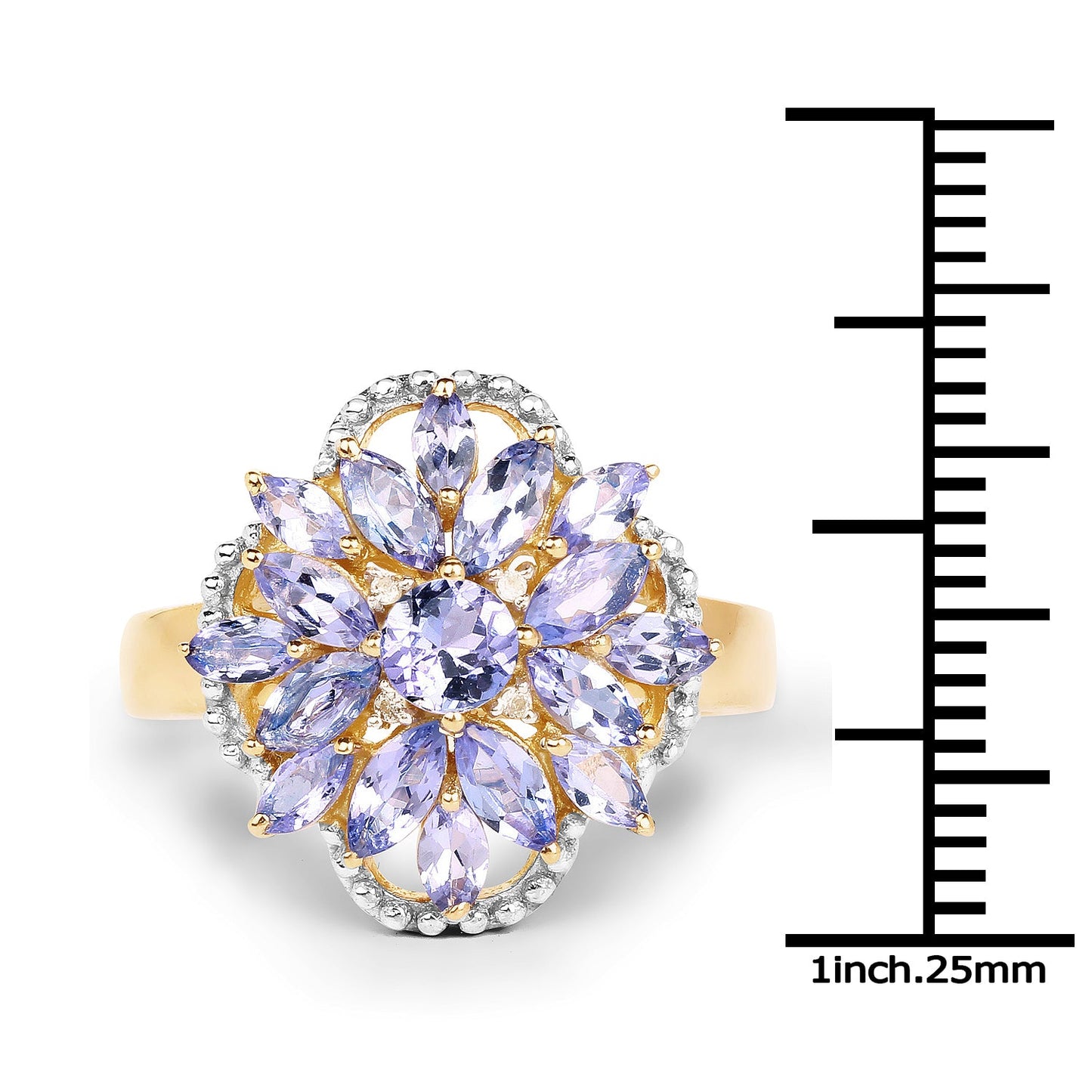 14K Yellow Gold Plated Tanzanite & White Topaz Cluster Ring