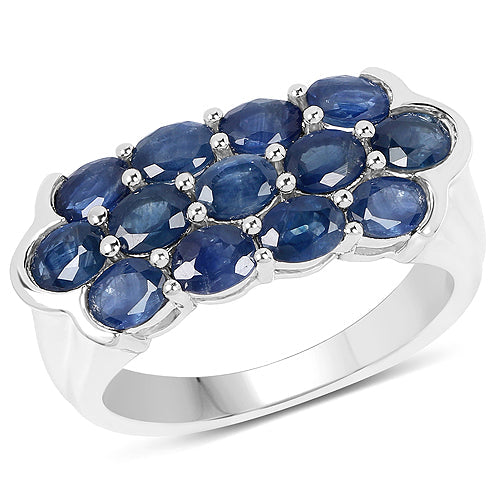Bague en cluster en saphir bleu de 2,60 carats en argent sterling