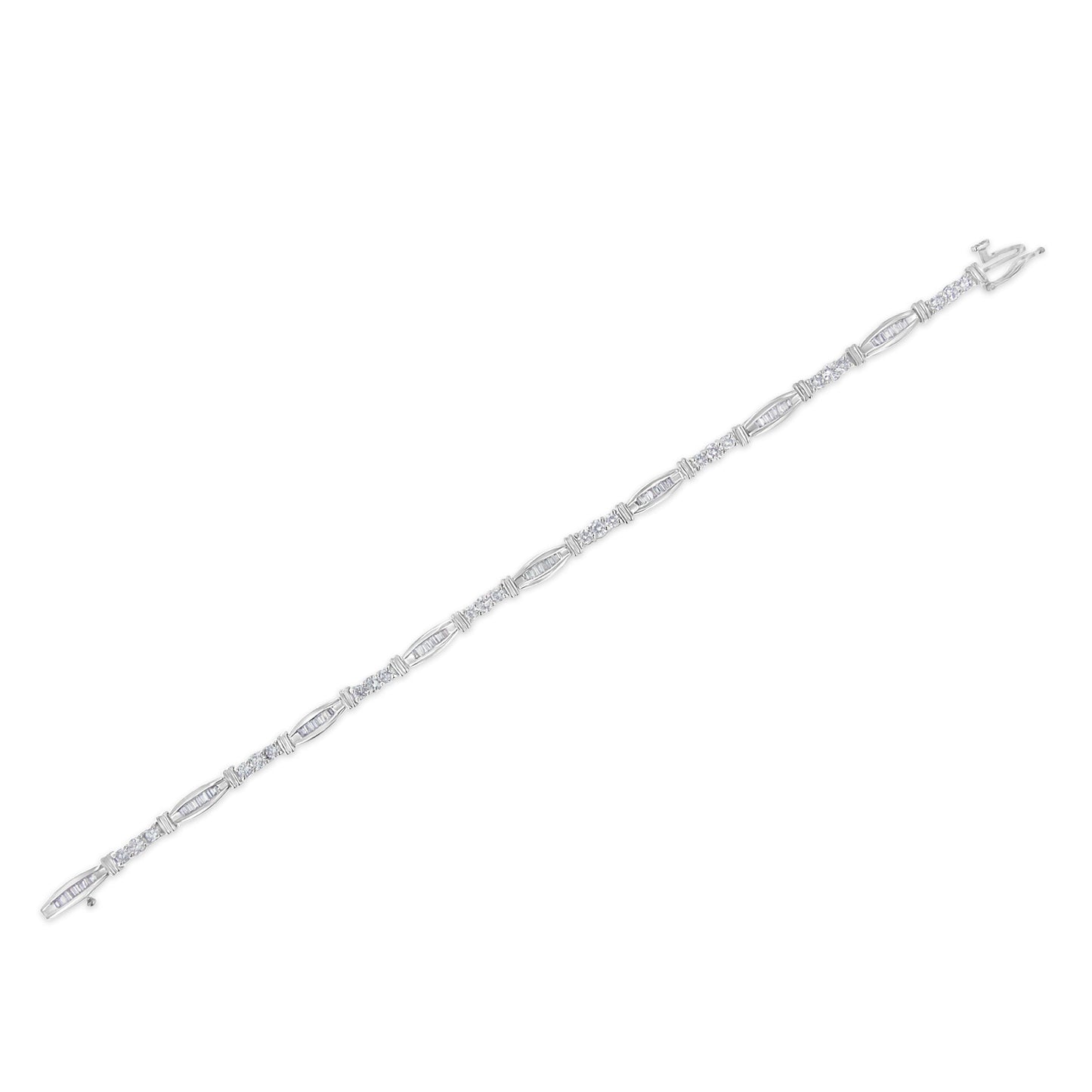 Bracelet de tennis en diamant à motif géométrique en or blanc 10K
