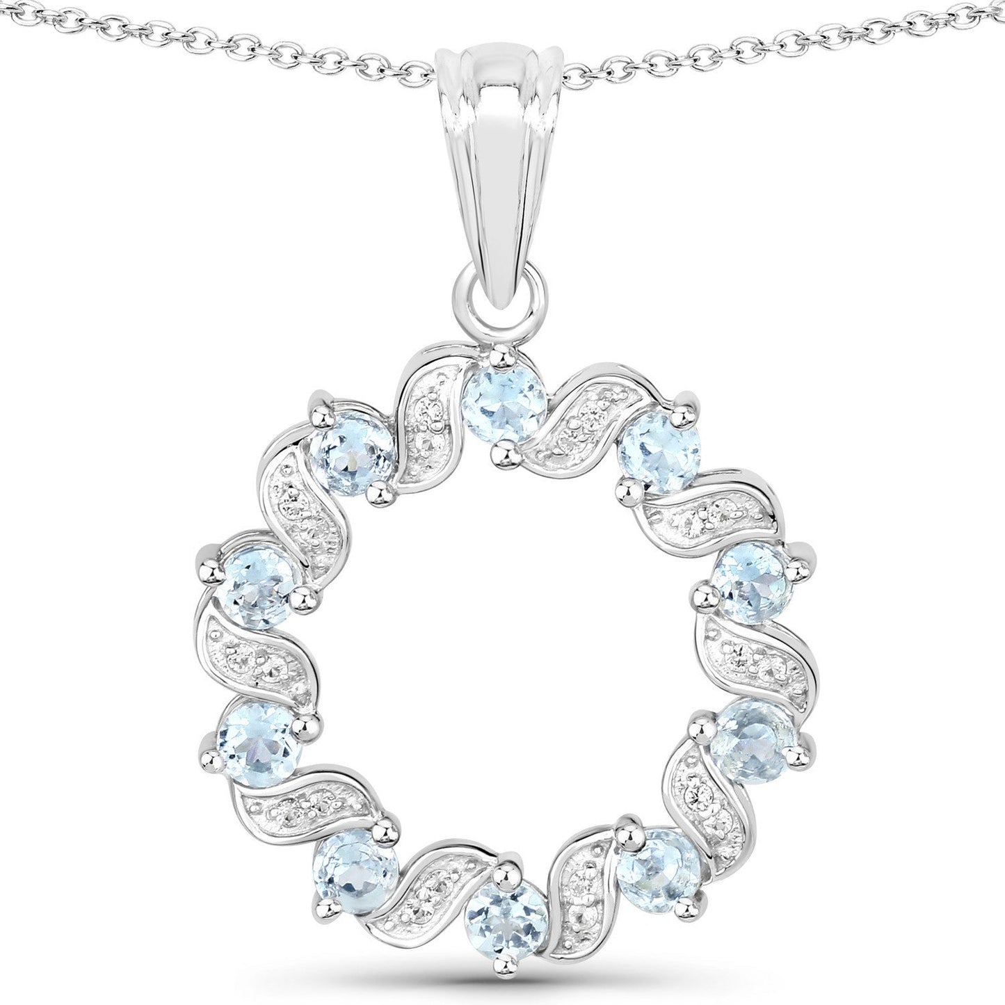 Pendentif en aigue-marine et topaze blanche de 1,10 carat en argent sterling