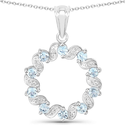 1.10 Carat Genuine Aquamarine & White Topaz Pendant in Sterling Silver