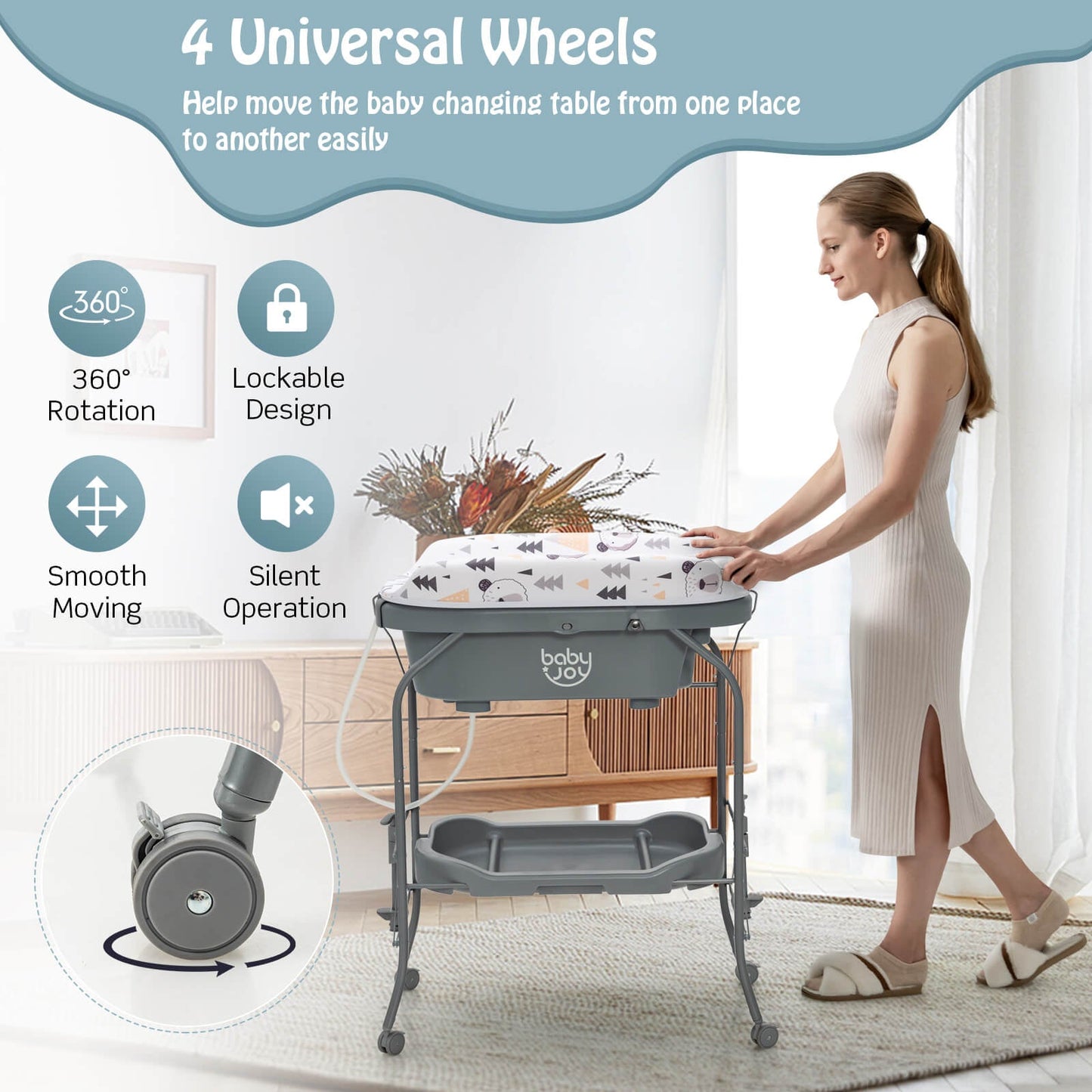 Mesa de Cambio Portátil para Bebés con Almacenamiento - Gris