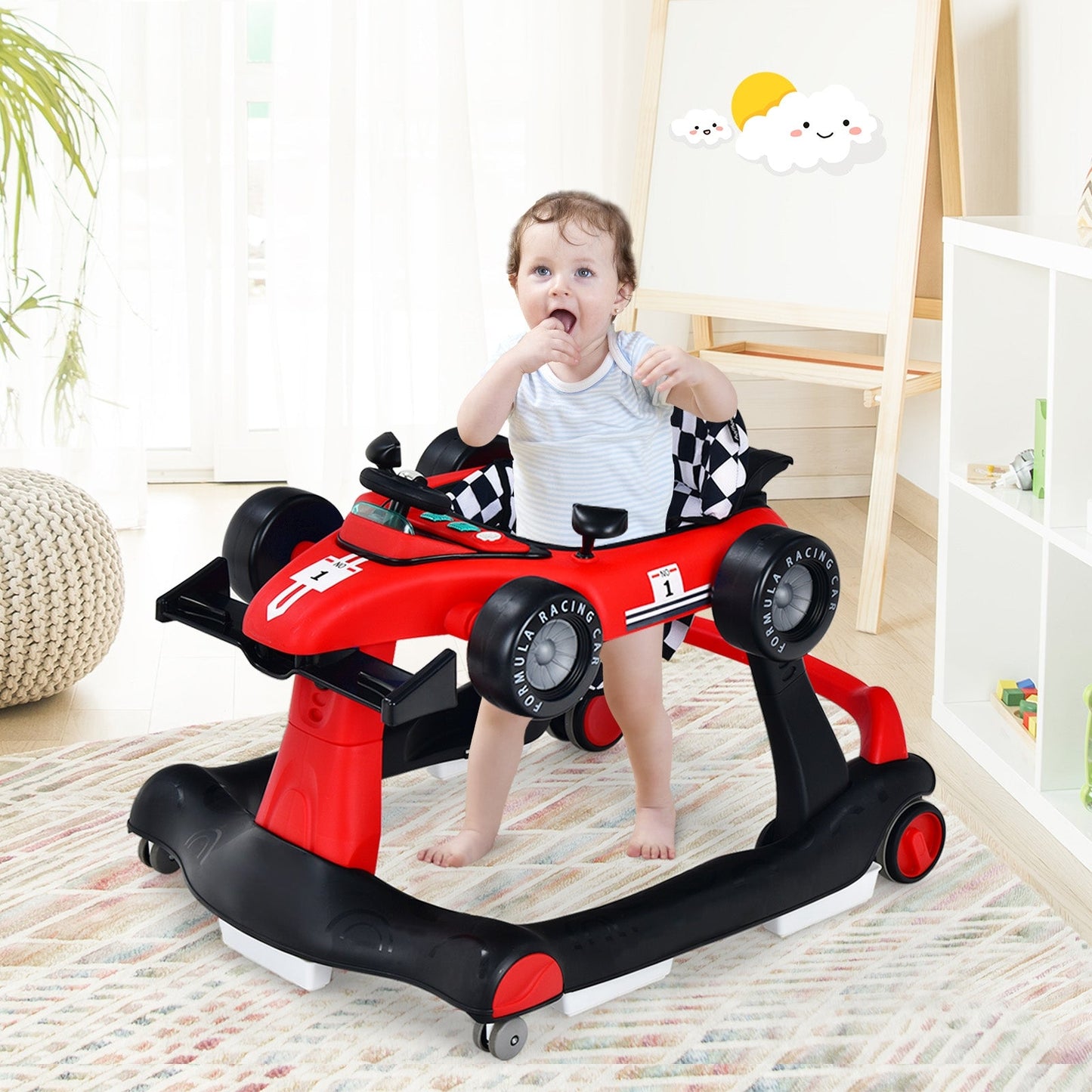 Pousseur d'activité pliable 4 en 1 - Rouge