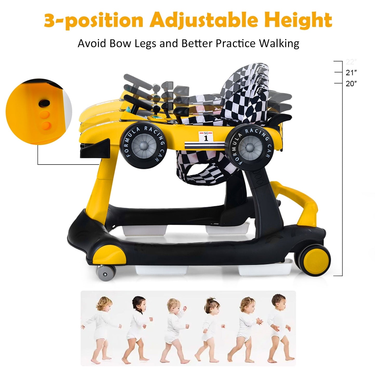 4-in-1 Foldable Activity Push Walker - Yellow