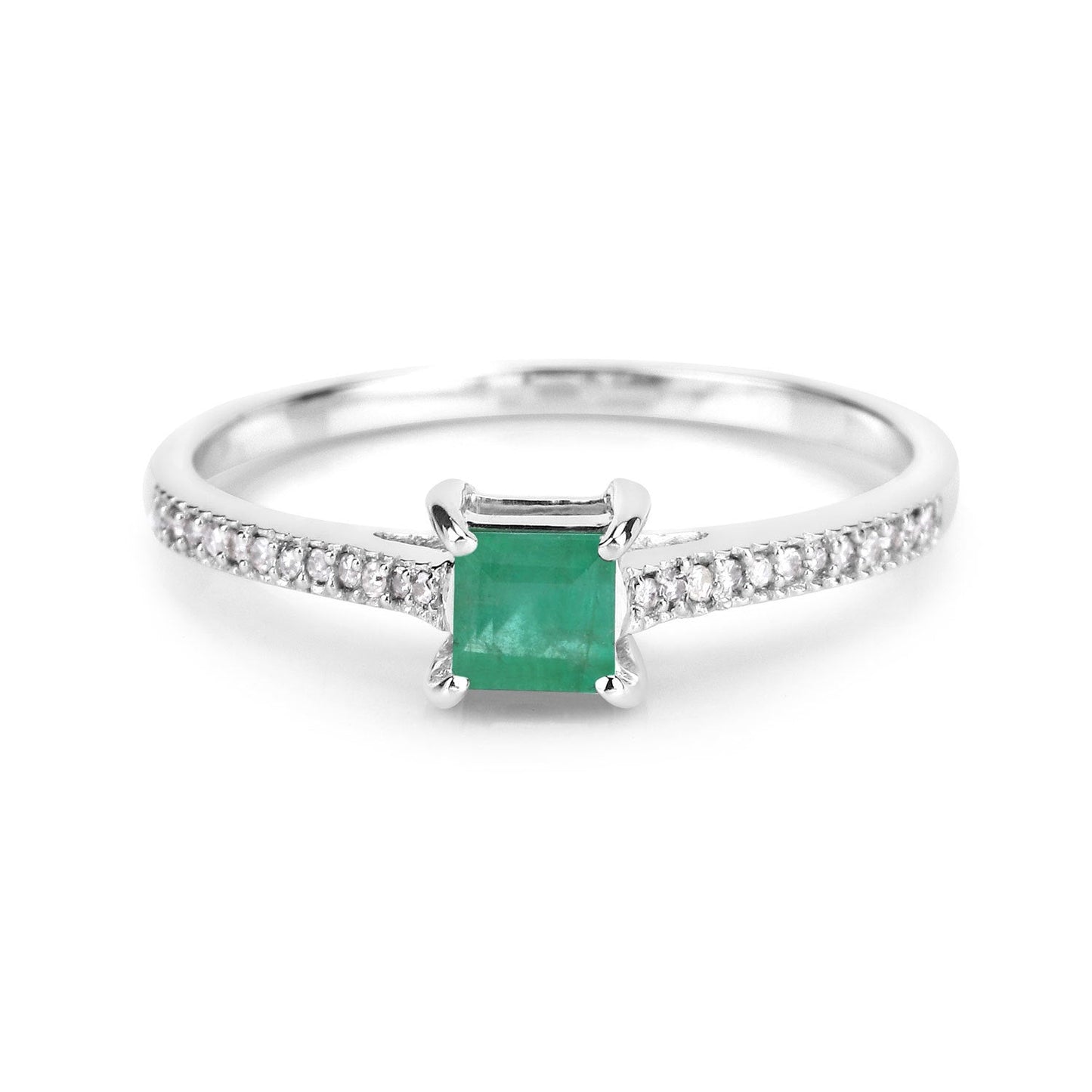 Bague de fiançailles en or blanc 14K avec émeraude zambienne de 0,67 carat et diamants