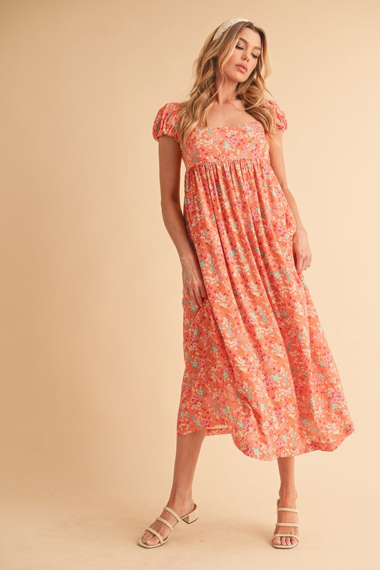Vestido Midi Floral Elegante con Espalda Descubierta para Mujeres