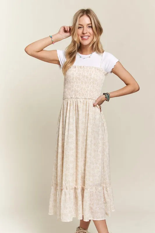 Summer Smocked Floral Ruffled Hem Cami Dress