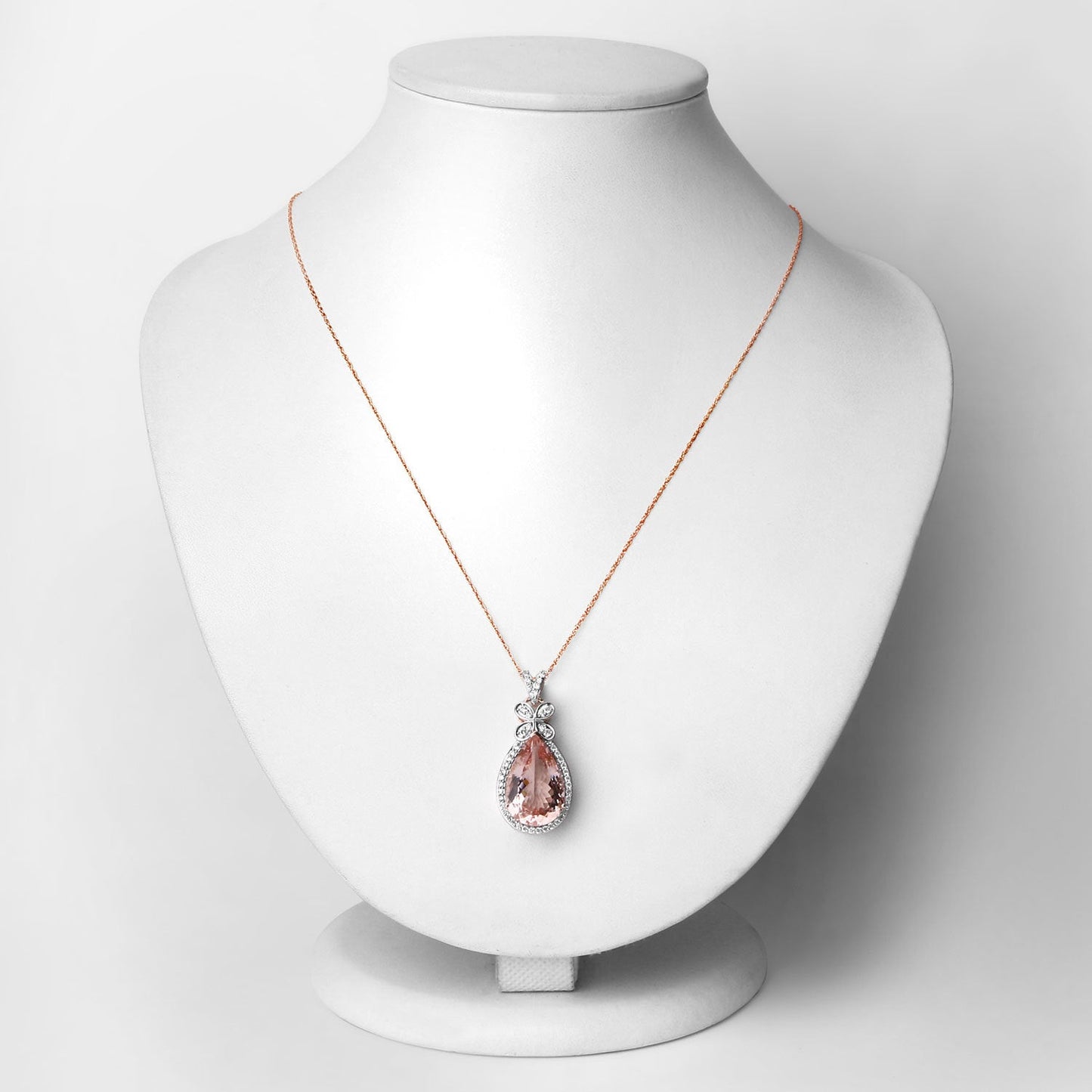Colgante de Morganita y Diamante Blanco de 8.14 Quilates en Oro Rosa de 14K