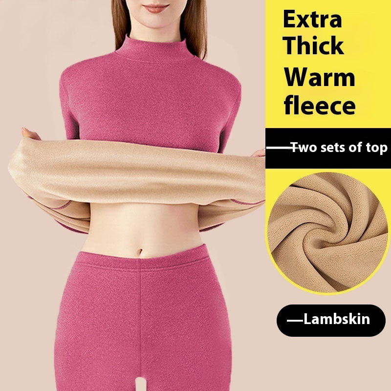 Thickened High-Necked Lambswool Dralon Thermal Underwear Set