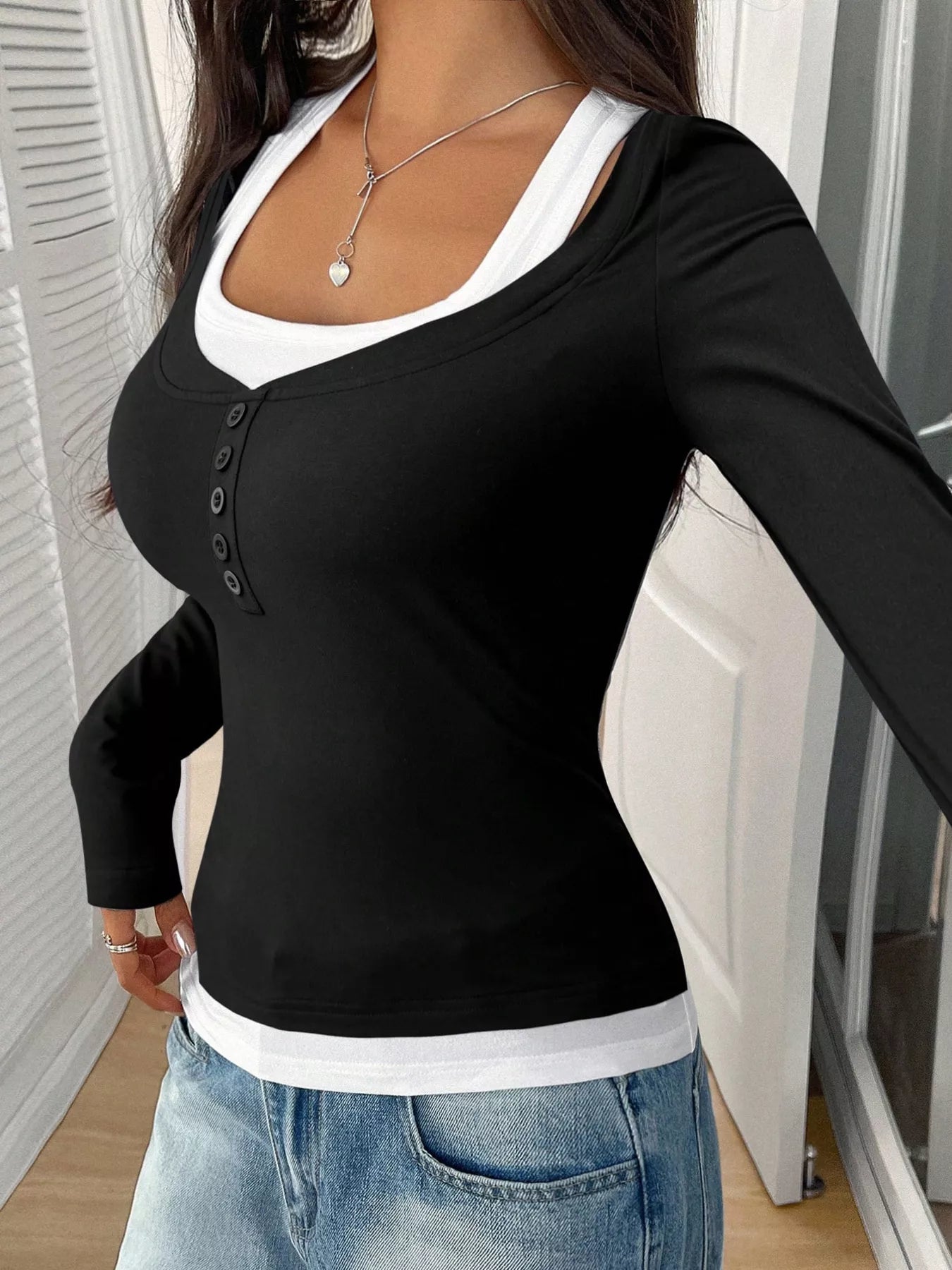 Camiseta de Estilo de Dos Piezas con Escote Redondo