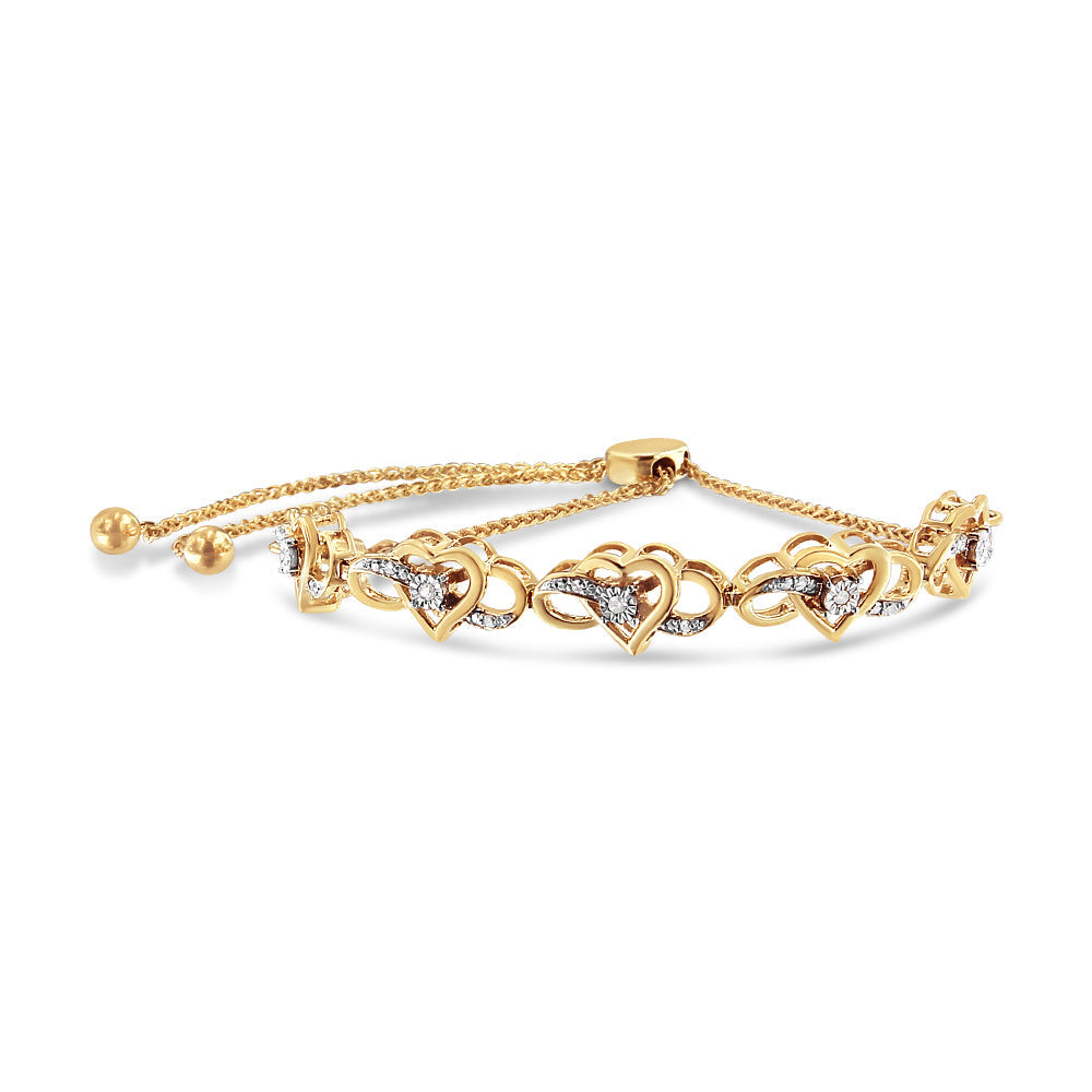 Pulsera Bolo Corazón Infinito de Diamantes en Plata Esterlina Baño de Oro de 14K