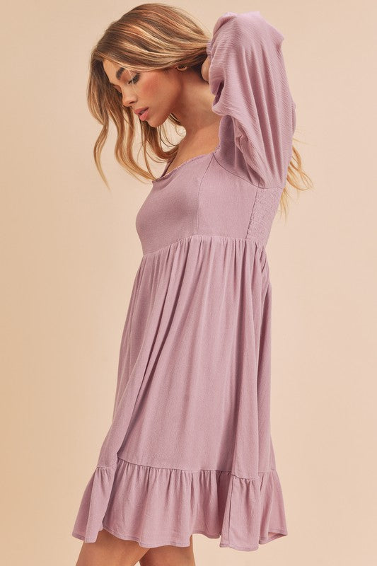 Summer Ruffled Hem Square Neck Balloon Sleeve Mini Dress