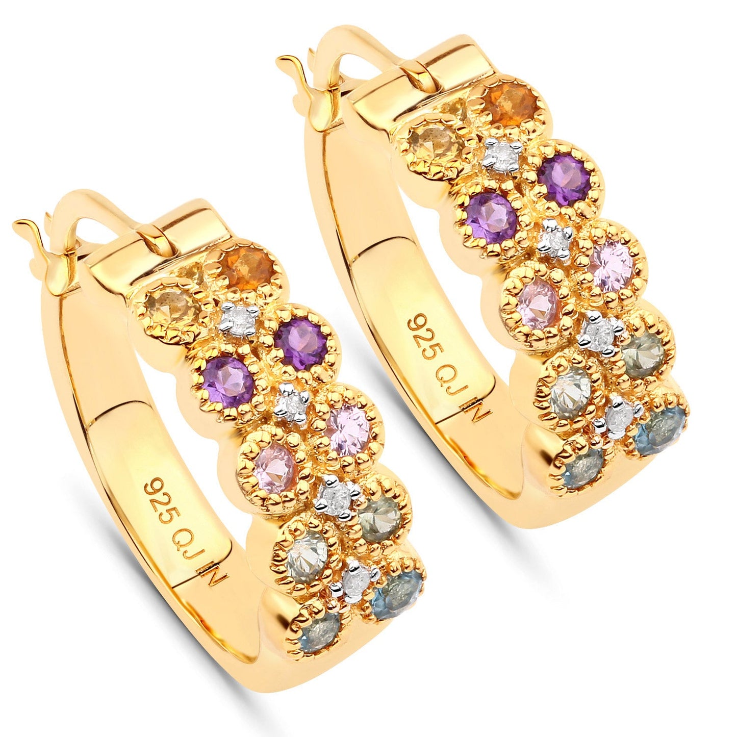 0.76 Carat Genuine Multi-Stone .925 Sterling Silver Hoop Earrings