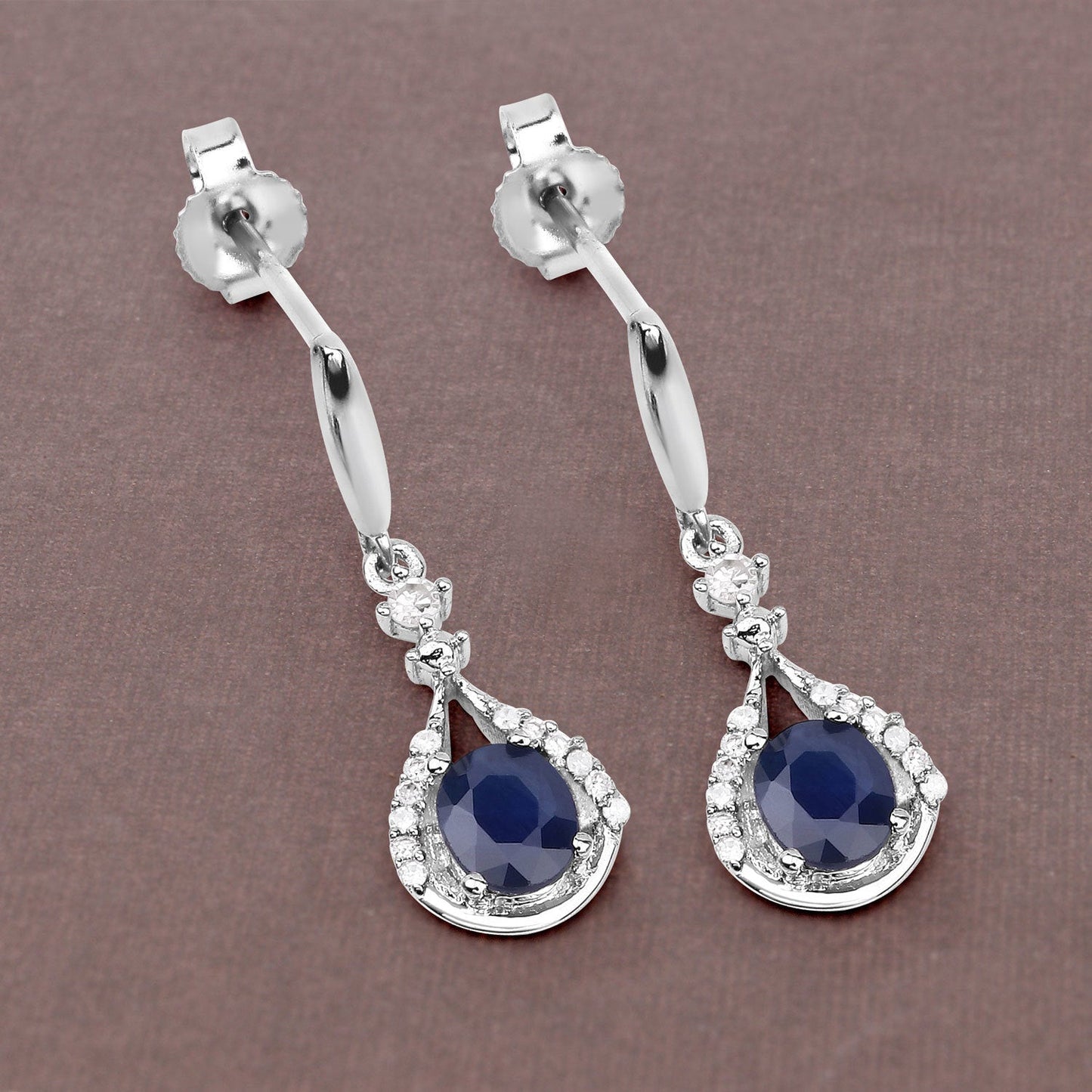 0.86 Carat Blue Sapphire & Diamond 14K White Gold Earrings